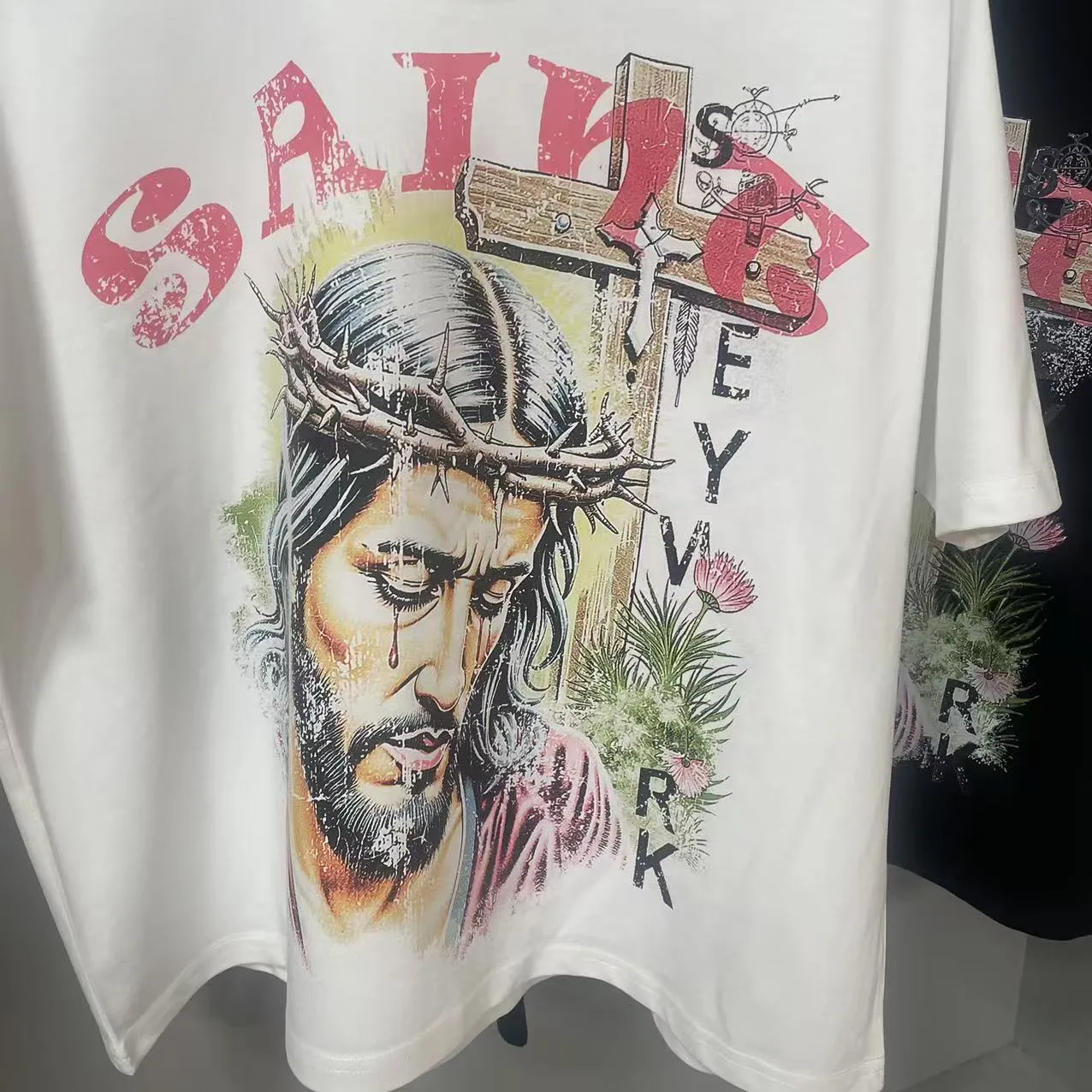 B92 Saint bat sleeve printed short sleeve P110 S-XL 230G combed cotton